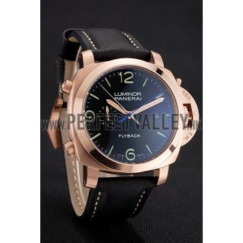 Panerai Luminor 1950 3 Days Chrono Flyback Black Dial Rose Gold Case Black Leather Strap