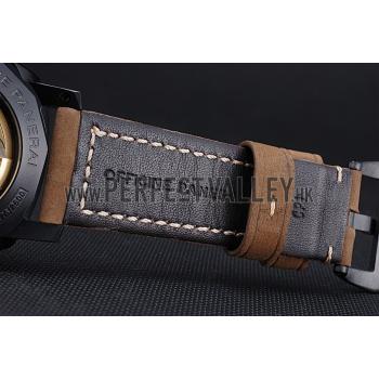 Panerai Luminor GMT Ion Plated Stainless Steel Bezel Khaki Leather Bracelet  622315