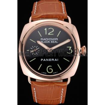 Panerai Radiomir Rose Gold Case Black Dial Brown Leather Strap 98134 Replica