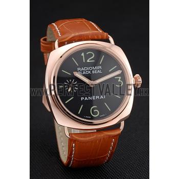 Panerai Radiomir Rose Gold Case Black Dial Brown Leather Strap 98134 Replica