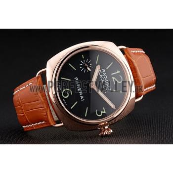 Panerai Radiomir Rose Gold Case Black Dial Brown Leather Strap 98134 Replica