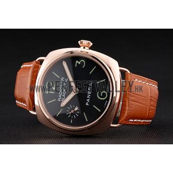 Panerai Radiomir Rose Gold Case Black Dial Brown Leather Strap 98134 Replica