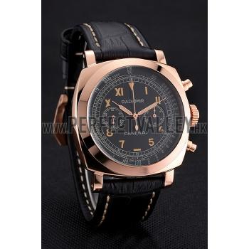 Swiss Panerai Radiomir 1940 Chronograph Black Dial Rose Gold Case Black Leather Strap