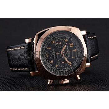 Swiss Panerai Radiomir 1940 Chronograph Black Dial Rose Gold Case Black Leather Strap