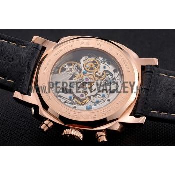 Swiss Panerai Radiomir 1940 Chronograph Black Dial Rose Gold Case Black Leather Strap