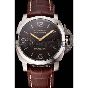 Swiss Panerai Luminor Marina 1950 3 Days Brown Dial Stainless Steel Case Brown Leather Strap