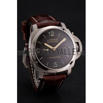 Swiss Panerai Luminor Marina 1950 3 Days Brown Dial Stainless Steel Case Brown Leather Strap