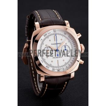 Swiss Panerai Radiomir 1940 Chronograph White Dial Rose Gold Case Brown Leather Strap Replica