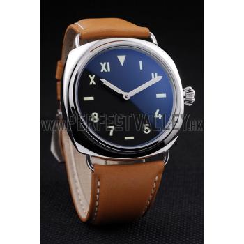 Panerai Radiomir Polished Stainless Steel Case Black Dial Brown Leather Strap 98160