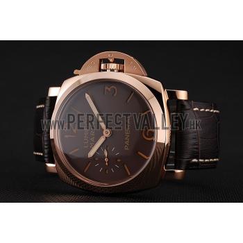 Swiss Panerai Luminor Marina Brown Dial Rose Gold Case Brown Leather Strap 1453843 Replica