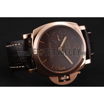 Swiss Panerai Luminor Marina Brown Dial Rose Gold Case Brown Leather Strap 1453843 Replica