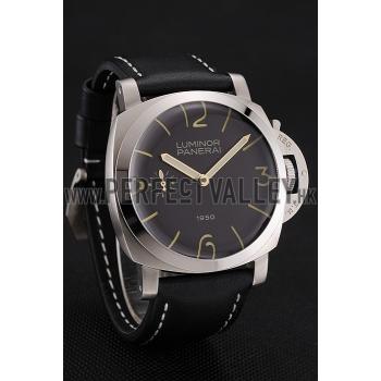 Cheap Swiss Panerai Luminor 1950 Black Dial Stainless Steel Case Black Leather Strap 1453853