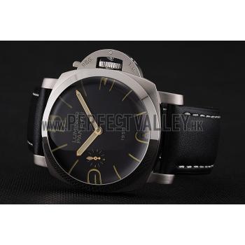 Cheap Swiss Panerai Luminor 1950 Black Dial Stainless Steel Case Black Leather Strap 1453853