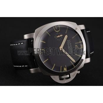 Cheap Swiss Panerai Luminor 1950 Black Dial Stainless Steel Case Black Leather Strap 1453853