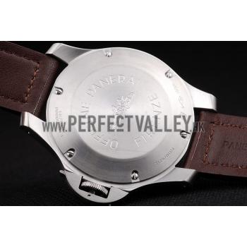 Panerai Luminor Brushed Stainless Steel Case Black Dial Dark Brown Leather Strap