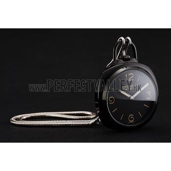 Replica Swiss Panerai Radiomir Pocket Watch Black Dial Black Plated Case Stainless Steel Chain 1453742