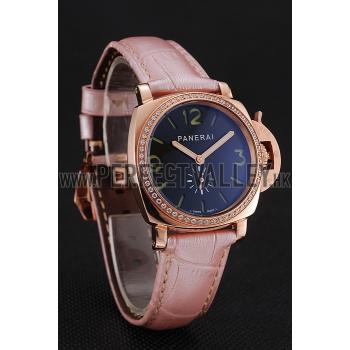 Panerai Radiomir Black Dial Diamond Bezel Rose Gold Case Pink Leather Strap 1453801 Replica