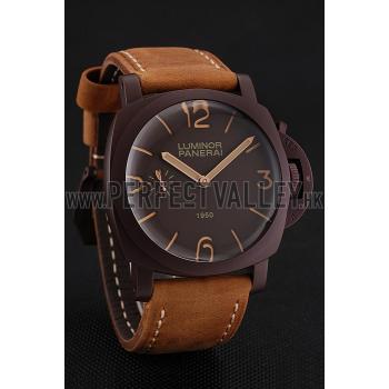 Swiss Panerai Luminor 1950 Brown Dial Brown PVD Case Brown Suede Leather Strap 1453850