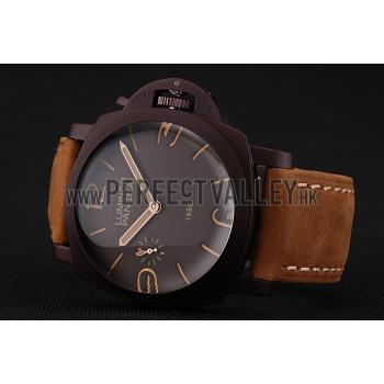 Swiss Panerai Luminor 1950 Brown Dial Brown PVD Case Brown Suede Leather Strap 1453850