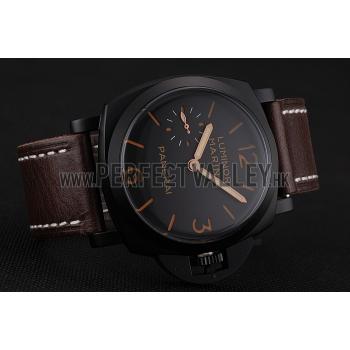 Swiss Panerai Luminor Marina Black Dial Black PVD Case Brown Leather Strap 1453847