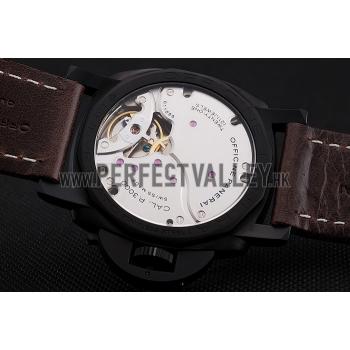 Swiss Panerai Luminor Marina Black Dial Black PVD Case Brown Leather Strap 1453847