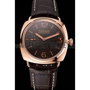 Swiss Panerai Radiomir Oro Rosso Brown Dial Rose Gold Case Brown Leather Strap Replica