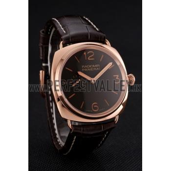 Swiss Panerai Radiomir Oro Rosso Brown Dial Rose Gold Case Brown Leather Strap Replica