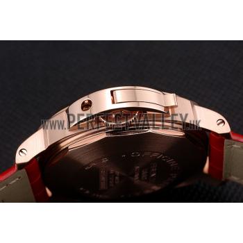 Swiss Panerai Luminor Marina Black Dial Rose Gold Case Red Leather Strap