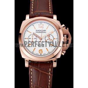 Panerai Radiomir 8 Days Chronograph White Dial Rose Gold Case Brown Leather Strap 1453796 Replica