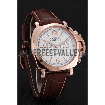 Panerai Radiomir 8 Days Chronograph White Dial Rose Gold Case Brown Leather Strap 1453796 Replica