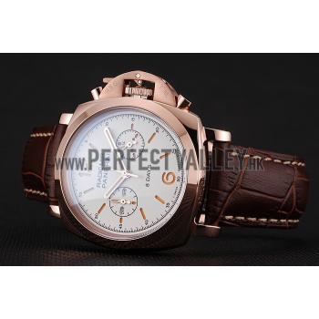 Panerai Radiomir 8 Days Chronograph White Dial Rose Gold Case Brown Leather Strap 1453796 Replica