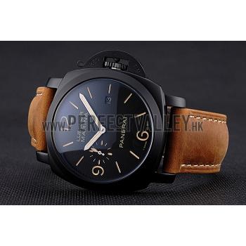 Replica Panerai Luminor Marina Black Dial Matte Black Steel Case Brown Suede Leather Strap