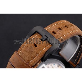 Replica Panerai Luminor Marina Black Dial Matte Black Steel Case Brown Suede Leather Strap