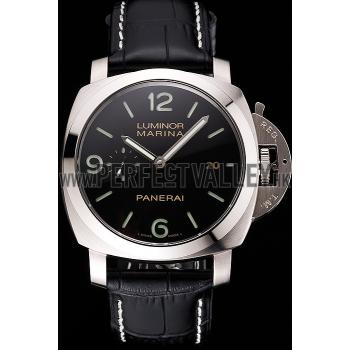 Replica Swiss Panerai Luminor Marina 1950 3 Days Black Dial Stainless Steel Case Black Leather Strap