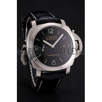 Replica Swiss Panerai Luminor Marina 1950 3 Days Black Dial Stainless Steel Case Black Leather Strap