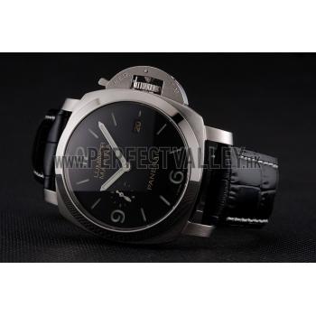 Replica Swiss Panerai Luminor Marina 1950 3 Days Black Dial Stainless Steel Case Black Leather Strap