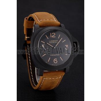 Swiss Panerai Luminor Marina Black Dial Black Case Brown Leather Strap