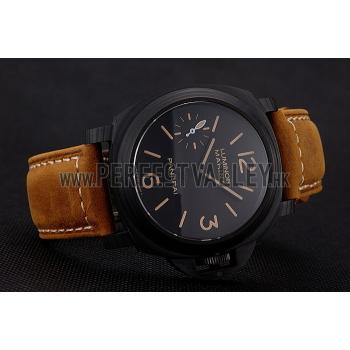 Swiss Panerai Luminor Marina Black Dial Black Case Brown Leather Strap