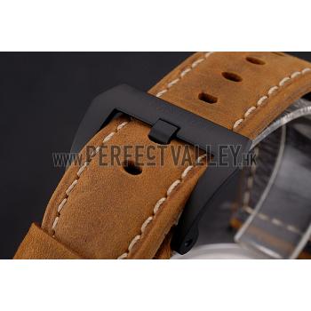 Swiss Panerai Luminor Marina Black Dial Black Case Brown Leather Strap