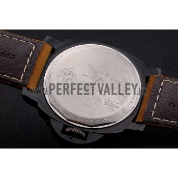 Swiss Panerai Luminor Marina Black Dial Black Case Brown Leather Strap