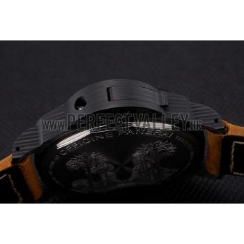 Swiss Panerai Luminor Marina Black Dial Black Case Brown Leather Strap