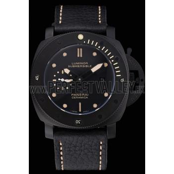 Panerai Luminor Submersible Black Dial Black Case Black Leather Strap