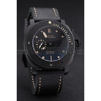 Panerai Luminor Submersible Black Dial Black Case Black Leather Strap