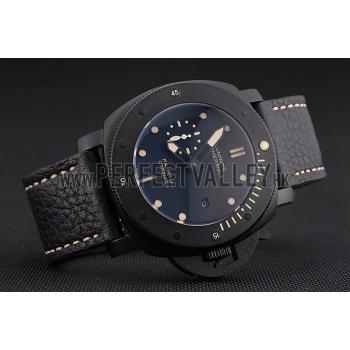 Panerai Luminor Submersible Black Dial Black Case Black Leather Strap