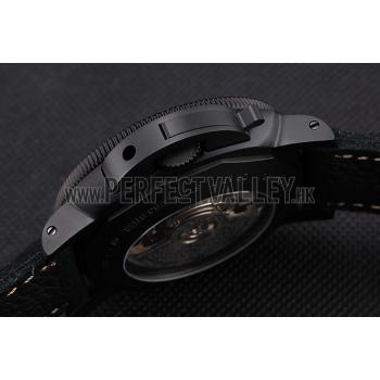 Panerai Luminor Submersible Black Dial Black Case Black Leather Strap