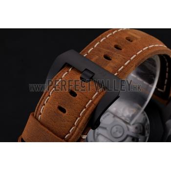 Swiss Panerai Luminor GMT Ceraica Black Dial Black Case Brown Leather Strap Replica