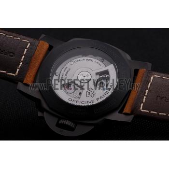 Swiss Panerai Luminor GMT Ceraica Black Dial Black Case Brown Leather Strap Replica