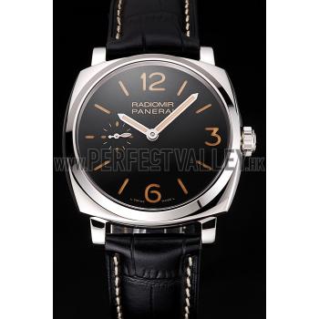 Swiss Panerai Radiomir Black Dial Stainless Steel Case Black Leather Strap