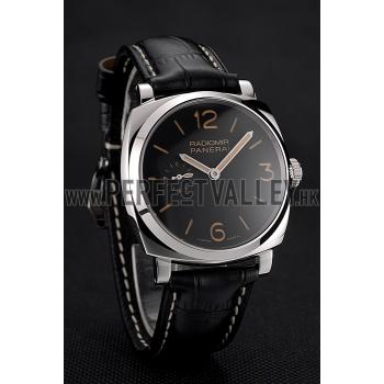 Swiss Panerai Radiomir Black Dial Stainless Steel Case Black Leather Strap