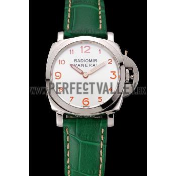 Cheap Panerai Radiomir White Dial Stainless Steel Case Green Leather Strap 1453804